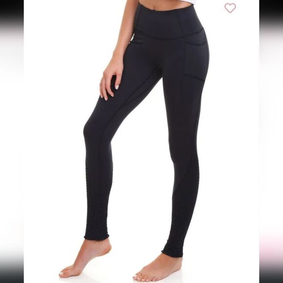 Free People Movement Time Is Now Smocked Leggings, Black, Size Small - Picture 4 of 10